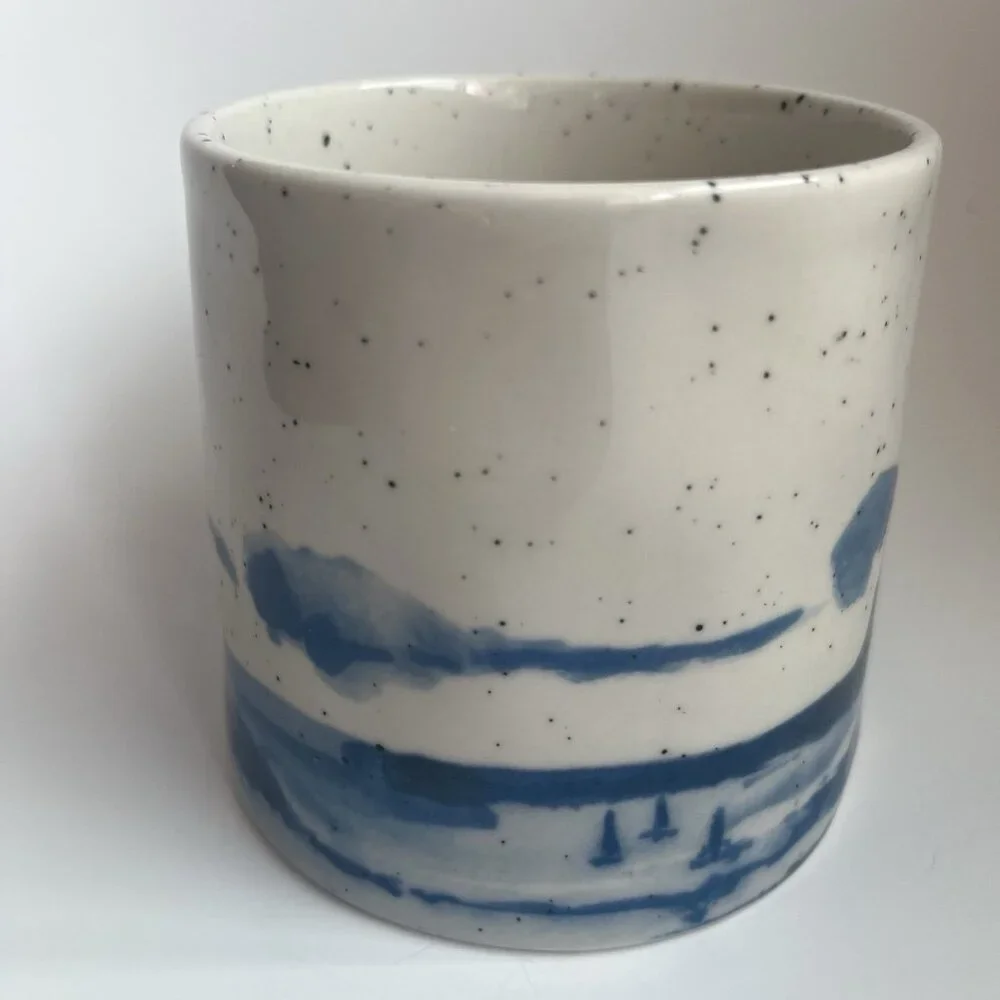 Anthropologie Buoyant Letters Coffee Mug "T" Monogram White Blue Stoneware Cup - Picture 4 of 9